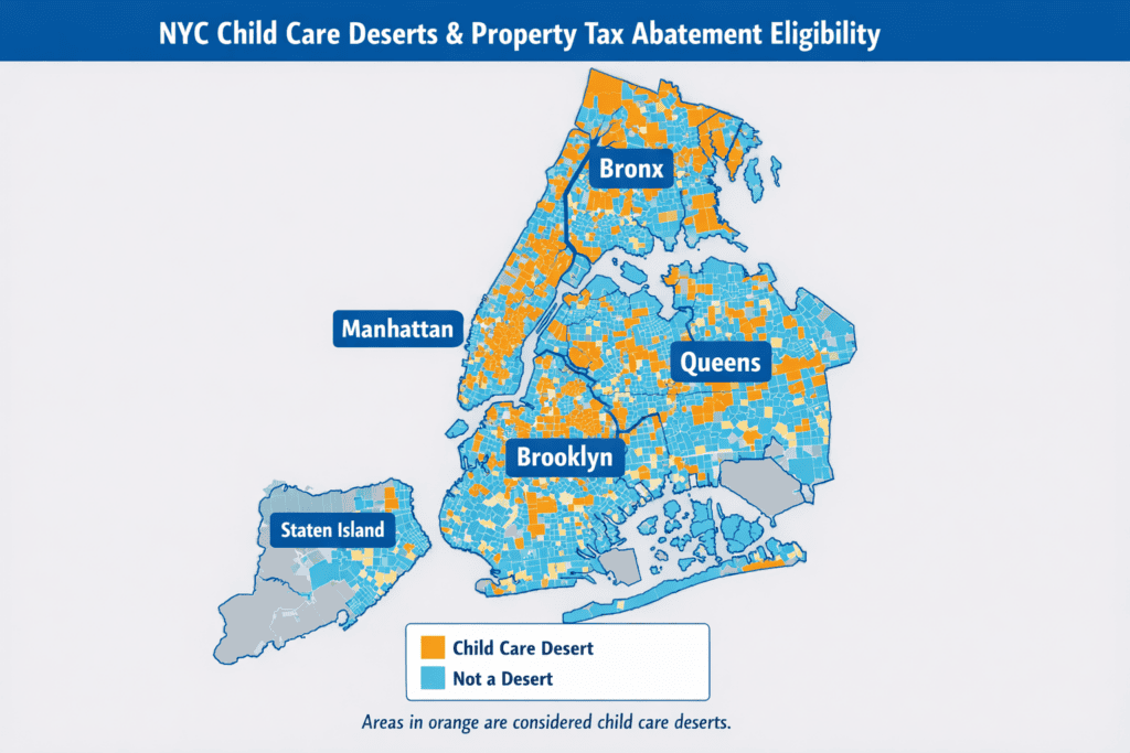 nyc child care desert map for property tax abatement eligibility